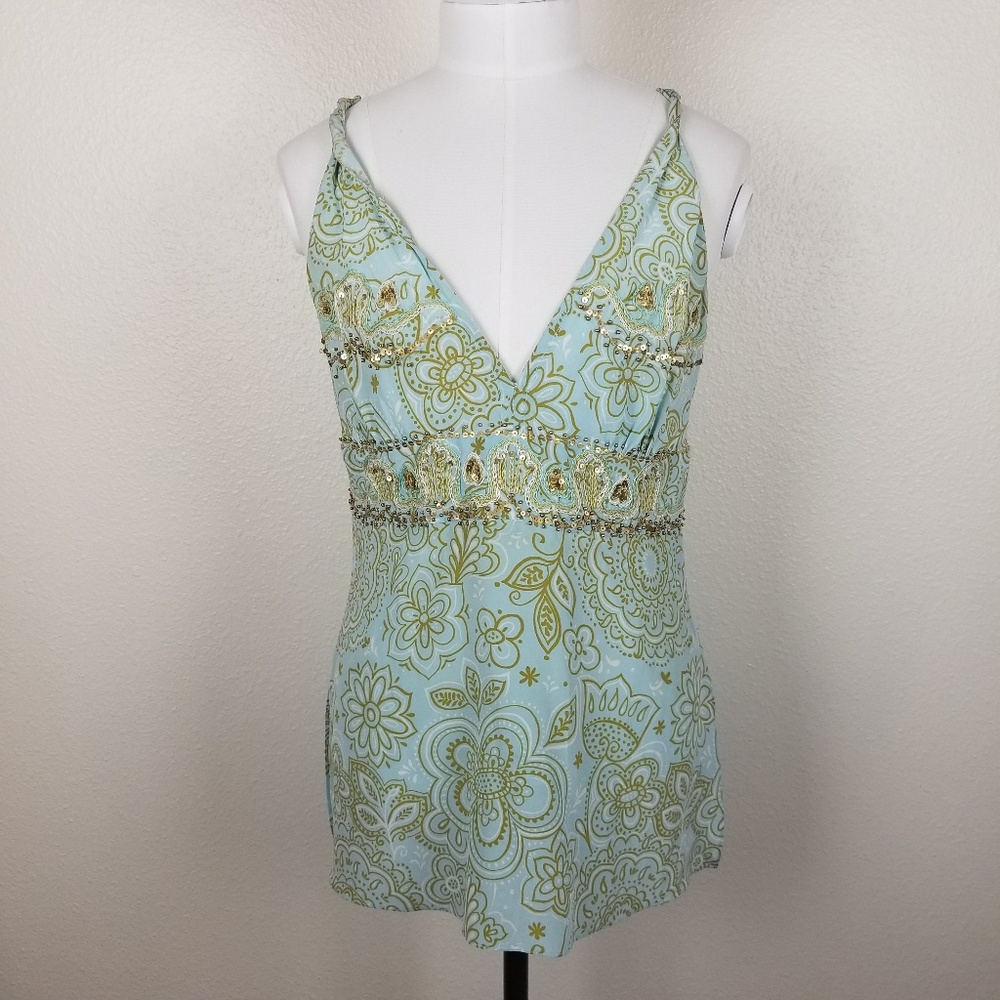 Salinas Light Blue Floral Silk Blouse Medium